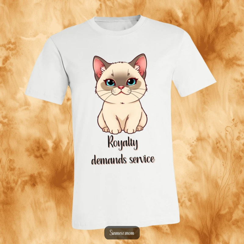 Funny Kawaii Siamese cat t-shirt depicting a smug cat being pampered, showcasing luxurious feline entitlement.