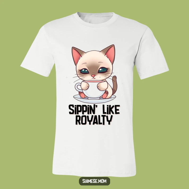 Kawaii Siamese Sipping Cat T-Shirt - Cute Feline Apparel, Great Funny Gift