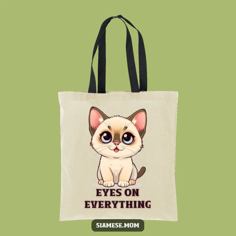 Funny Eco Tote Bag: Kawaii Siamese Kitten's Wide-Eyed Wonder