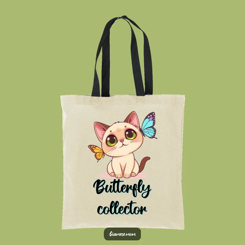 Funny Kawaii Siamese Cat Tote Bag: Butterfly Hunter Accessory - Eco Gift
