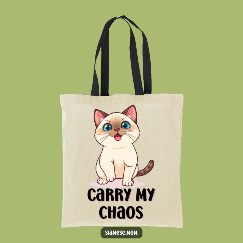 Funny Kawaii Siamese Cat Tote Bag - Playful Pounce Accessory for Energetic Shoppers