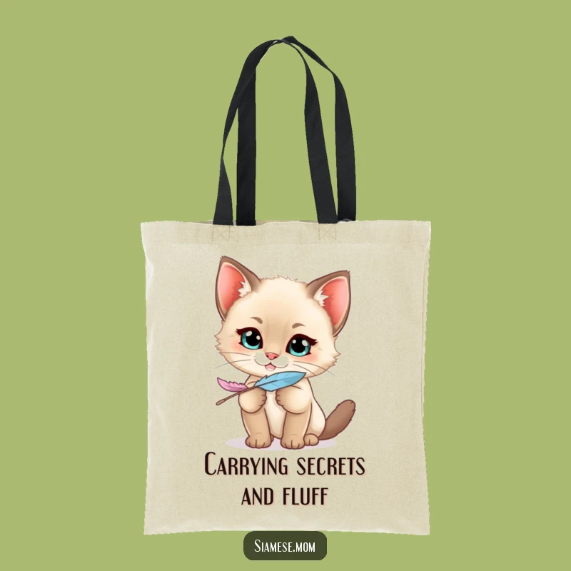 Funny Siamese Kitten Tote Bag - Kawaii Feather Mischief, Practical Gift!