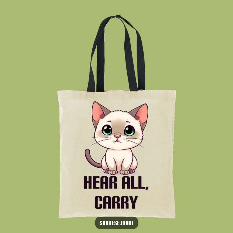 Funny Siamese Cat Listening Tote Bag - Curious Feline Carry-All Gift