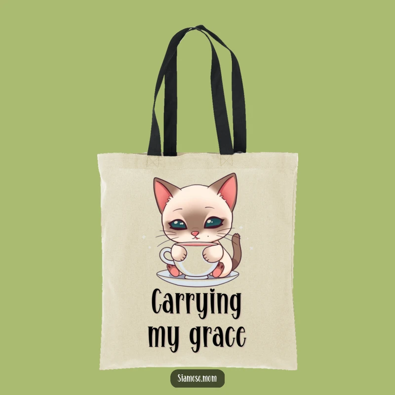 Kawaii Siamese Sipping Cat Tote Bag - Adorable Feline Accessory, Ideal Gift